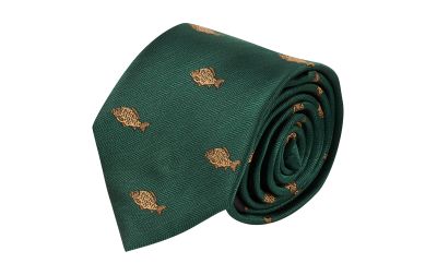 Dark Green Carp Fish Herringbone Tie