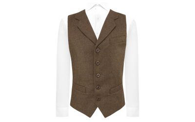 Cedar Brown Heritage Check Waistcoat with Lapel