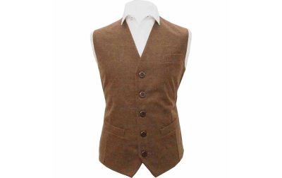 Heritage Check Cedar Brown Waistcoat, Tie & Pocket Square Set