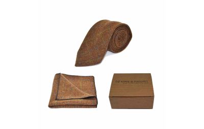 Heritage Check Cedar Brown Tie & Pocket Square Set | Boxed