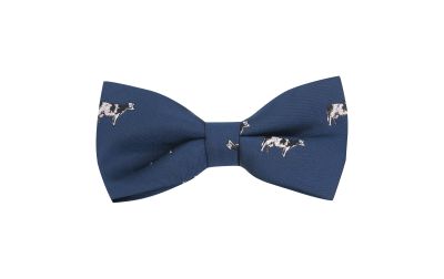 Navy Blue Cow Embroidered Bow Tie