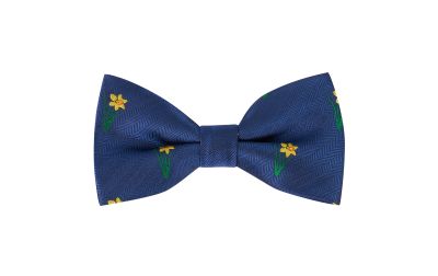 Navy Blue Daffodil Herringbone Bow Tie