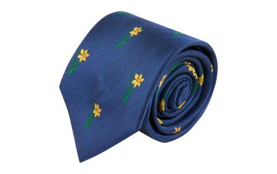 Navy Blue Daffodil Herringbone Tie
