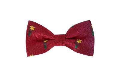 Burgundy Red Daffodil Herringbone Bow Tie