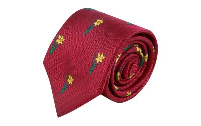 Burgundy Red Daffodil Herringbone Tie