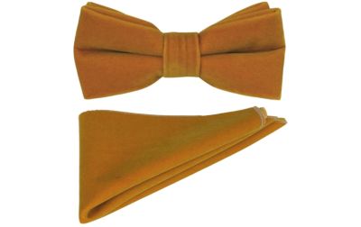 Dark Gold Velvet Bow Tie & Pocket Square Set