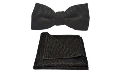 Dark Green Sharkskin Bow Tie & Pocket Square Set