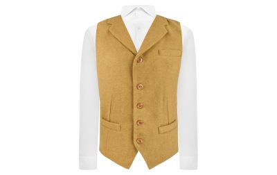 Mustard Woven Wool Waistcoat with Lapel