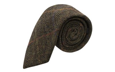 Boys Dark Olive Green Herringbone Check Tie