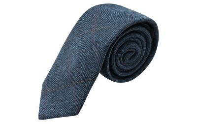 Luxury Herringbone Denim Blue Tweed Tie