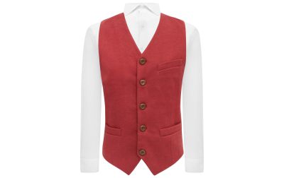Dark Pastel Red Donegal Tweed Waistcoat
