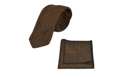 Dijon Herringbone Check Tie & Pocket Square Set