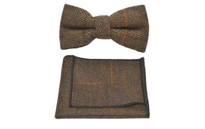 Dijon Herringbone Check Bow Tie & Pocket Square Set
