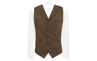 Dijon Brown Herringbone Check Waistcoat with Lapel