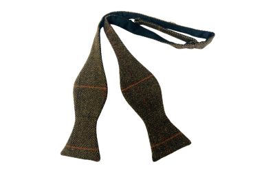 Dijon Brown Herringbone Check Self-Tie Bow Tie