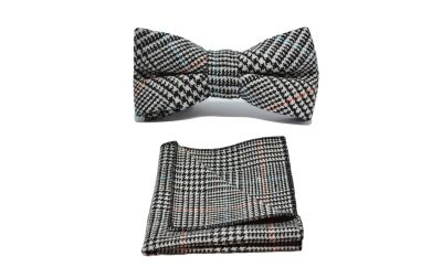 Black & White Dogtooth Bow Tie & Pocket Square Set