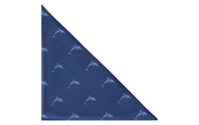 Navy Blue Dolphin Herringbone Pocket Square