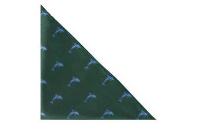 Dark Green Dolphin Herringbone Pocket Square