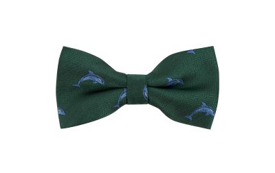 Dark Green Dolphin Herringbone Bow Tie