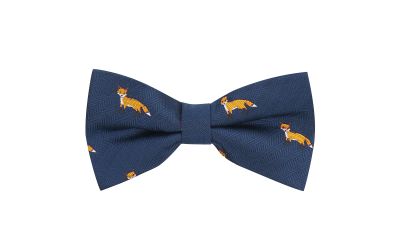 Navy Blue Fox Herringbone Bow Tie