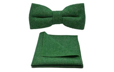 Garden Green Herringbone Bow Tie & Pocket Square Set