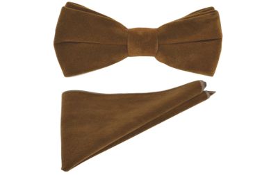 Gingerbread Brown Velvet Bow Tie & Pocket Square Set