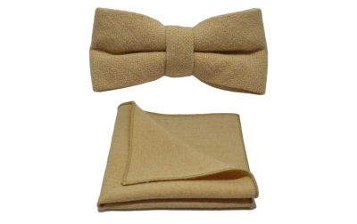 Golden Yellow Herringbone Bow Tie & Pocket Square Set