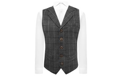 Graphite Grey Herringbone Check Waistcoat with Lapel