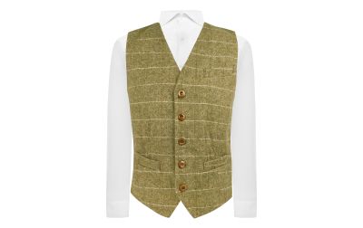 Green Herringbone Windowpane Check Waistcoat