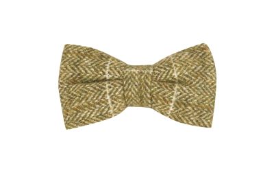 Green Herringbone Windowpane Check Tweed Bow Tie