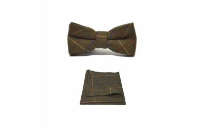 Heritage Check Regency Green Bow Tie & Pocket Square Set