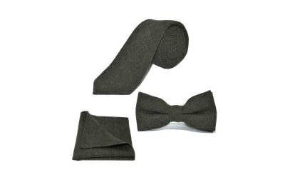 Highland Weave Forest Green Bow Tie, Tie & Pocket Square Set