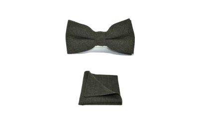 Highland Weave Forest Green Bow Tie & Pocket Square Set