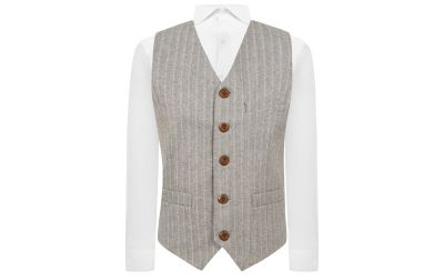 Light Grey Herringbone with Pinstripe Waistcoat