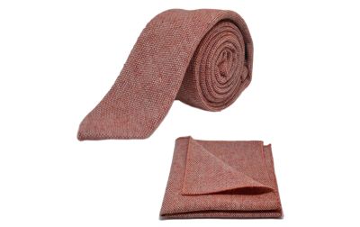 Highland Weave Stonewashed Brick Red Tie & Pocket Square Set