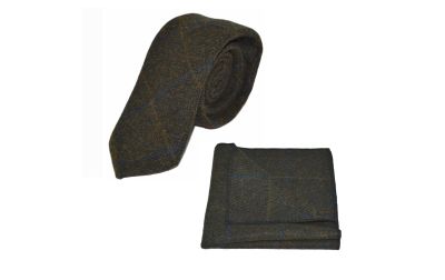 Juniper Green Herringbone Check Tie & Pocket Square Set