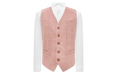 Pink Herringbone Windowpane Check Waistcoat