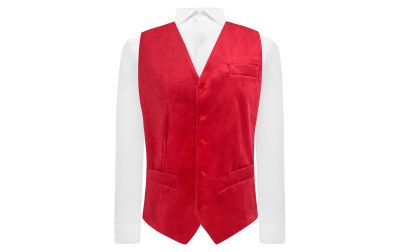 Red Textured Velvet Waistcoat