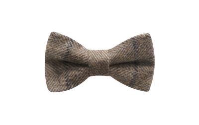 Light Khaki Brown Herringbone Check Bow Tie