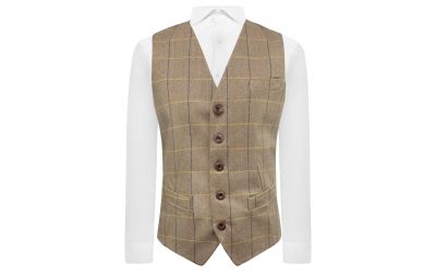 Light Oak Brown Herringbone Check Waistcoat