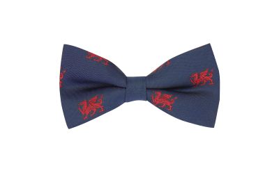 Navy Blue Welsh Dragon Embroidered Bow Tie