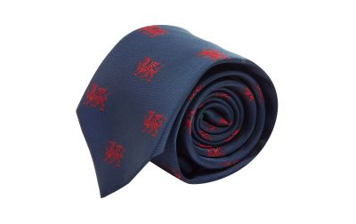 Navy Blue Welsh Dragon Embroidered Tie