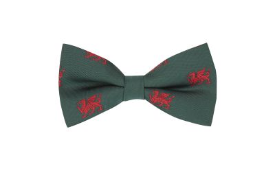 Dark Green Welsh Dragon Embroidered Bow Tie