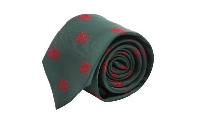 Dark Green Welsh Dragon Embroidered Tie