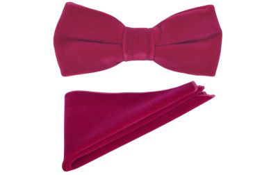 Magenta Pink Velvet Bow Tie & Pocket Square Set