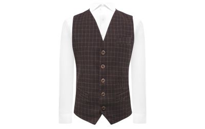 Merlot Red Tattersall Check Waistcoat
