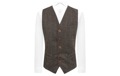 Luxury Herringbone Mocha Brown Tweed Waistcoat