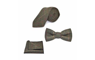 Heritage Check Moss Green Bow Tie, Tie & Pocket Square Set