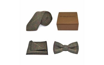 Heritage Check Moss Green Bow Tie, Tie & Pocket Square Set | Boxed