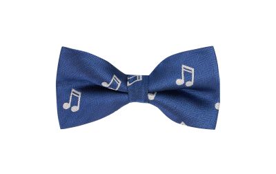 Navy Blue Music Note Herringbone Bow Tie